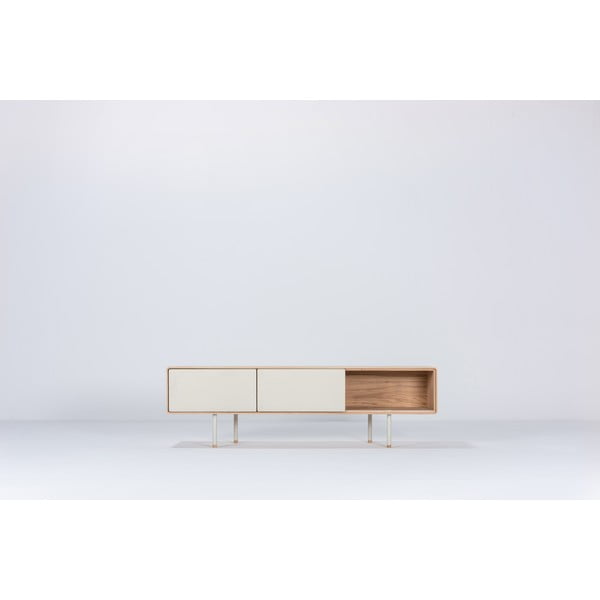 Biało-naturalna szafka pod TV z litego drewna dębowego 160x48 cm Fina – Gazzda-image-3