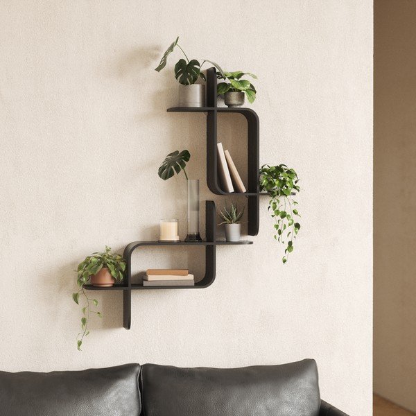 Czarna wielopoziomowa półka z litego drewna kauczukowego 62 cm Montage – Umbra-image-3