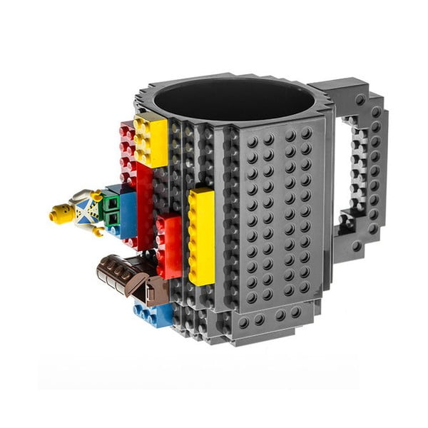 Szary kubek plastikowy z motywem LEGO z klockami Just Mustard, 350 ml