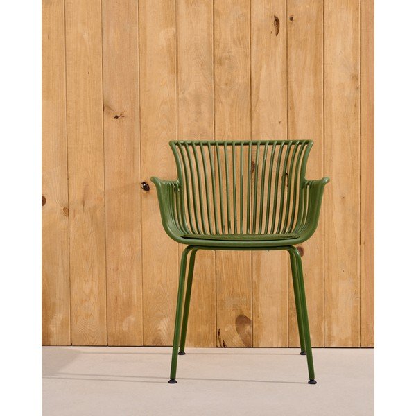 Ciemnozielone metalowe krzesło ogrodowe Surpika – Kave Home-image-1