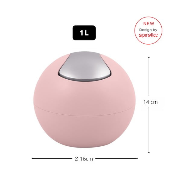 Różowy plastikowy kosz na śmieci 1 l   Bowl Matt – Spirella-image-1