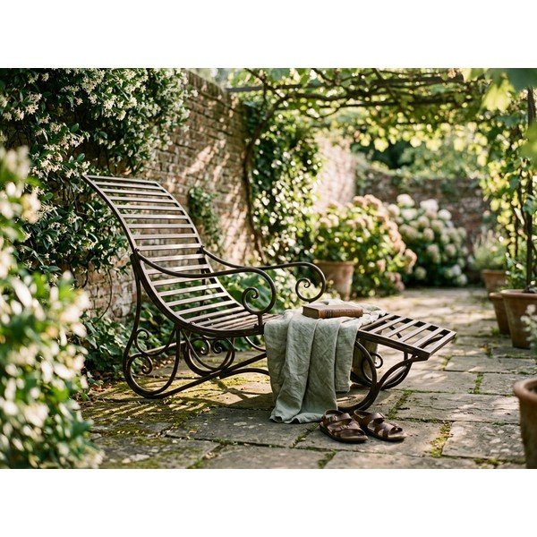Ciemnobrązowy metalowy leżak ogrodowy Kuwa – Garden Pleasure-image-1