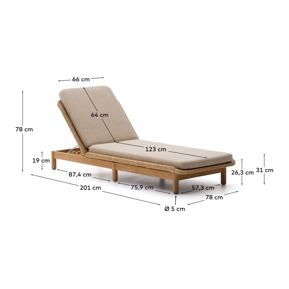 Rattanowy regulowany leżak ogrodowy w naturalnym kolorze Galea – Kave Home (zdjęcie 5)