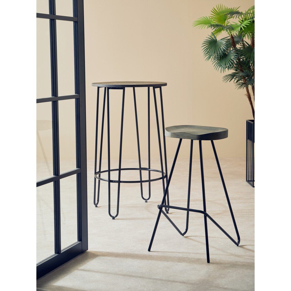 Brązowy/w naturalnym kolorze hoker z litego drewna wiązu (wysokość siedziska 78 cm) District – Premier Housewares (zdjęcie 9)