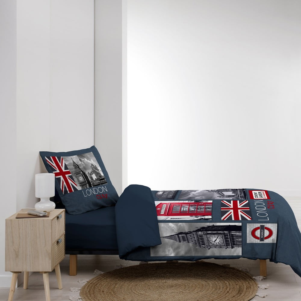 Ciemnoniebieska bawełniana pościel jednoosobowa 140x200 cm City London – douceur d'intérieur (zdjęcie 5)