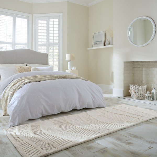 Biały chodnik z mieszanki wełny tkany ręcznie 80x230 cm Sculptured Wave – Flair Rugs-image-1