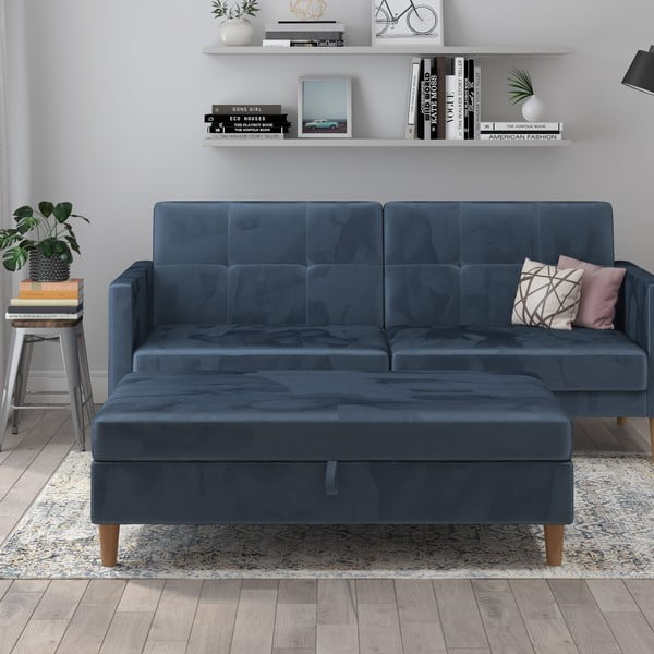 Niebieski aksamitny podnóżek Lilly – Støraa-image-1