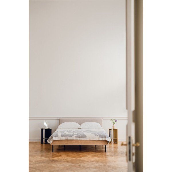 Tapicerowane/z płyty wiórowej łóżko dwuosobowe w dekorze dębu ze stelażem 160x200 cm w naturalnym kolorze Streiko – noo.ma-image-3