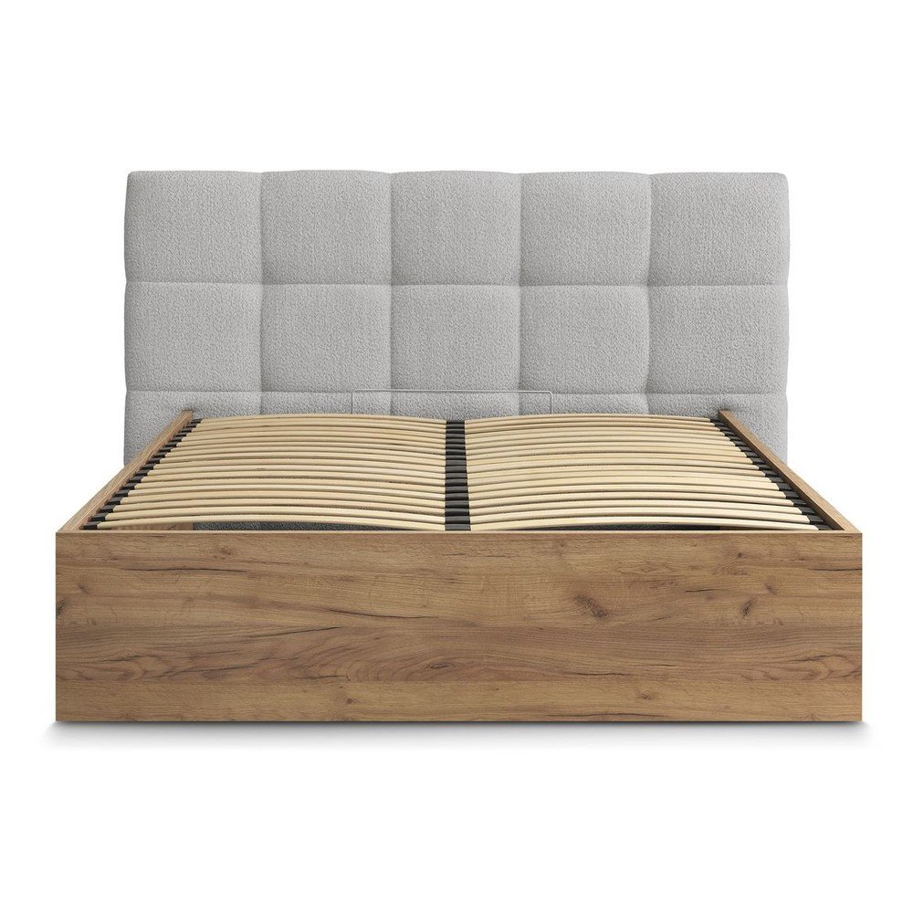 Szare tapicerowane tapicerowane/z płyty wiórowej łóżko dwuosobowe ze schowkiem ze stelażem 160x200 cm Kumo – Bobochic Paris (zdjęcie 4)