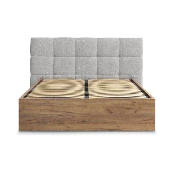 Szare tapicerowane tapicerowane/z płyty wiórowej łóżko dwuosobowe ze schowkiem ze stelażem 160x200 cm Kumo – Bobochic Paris