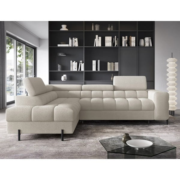 Kremowy rozkładany/ze schowkiem narożnik z materiału bouclé (lewostronny/w kształcie litery L) Ferucce – ELTAP-image-1