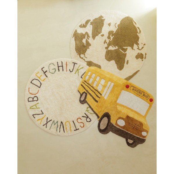 Bawełniany dywan dziecięcy odpowiedni do prania/tkany ręcznie w kolorze ochry 90x130 cm School Bus – Lorena Canals-image-1