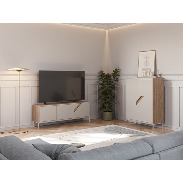 Kremowo-naturalna komoda w dekorze dębu 85x120x40 cm Lilou – Marckeric-image-1