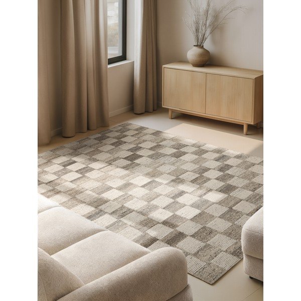 Kremowy wełniany dywan tkany ręcznie 80x150 cm Boho 1.0 Quadra – Vikosa-image-1