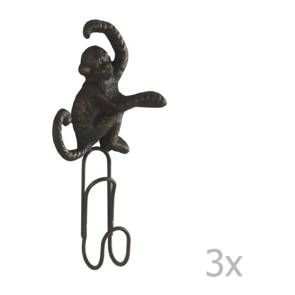 Zestaw 3 ciemnoszarych metalowych haczyków ściennych Geese Monkey