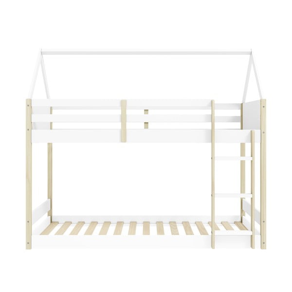 Piętrowo biało-naturalne łóżko dziecięce w kształcie domku 90x190 cm Valka – Marckeric-image-3