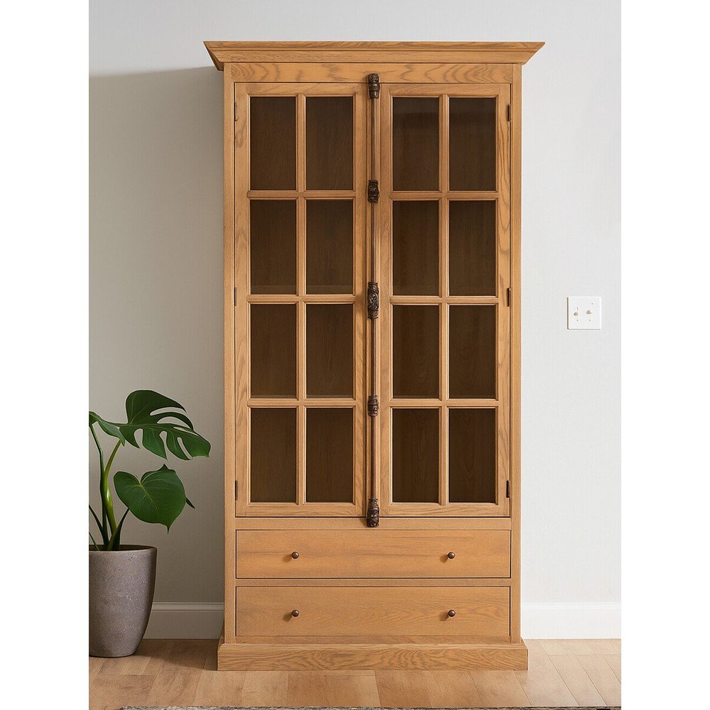 Witryna z litego drewna dębowego w naturalnym kolorze 124x230x47 cm Lyon – Premier Housewares (zdjęcie 8)