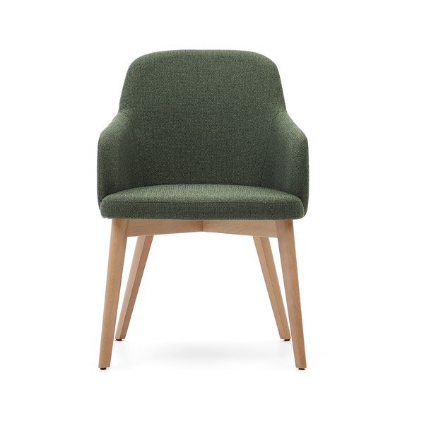 Ciemnozielony tapicerowany fotel jadalniany z podłokietnikami Nelida – Kave Home-image-2