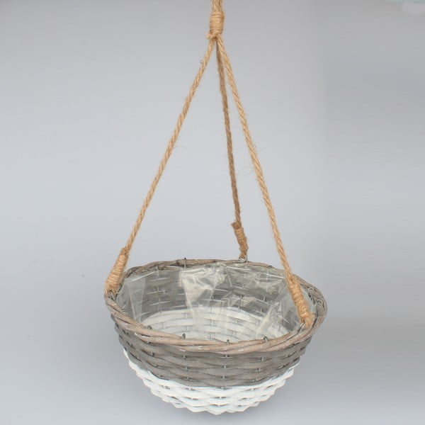 Biało-szara doniczka rattanowa wisząca Dakls