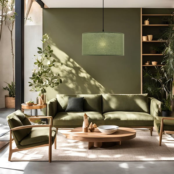 Zielona lampa wisząca z tekstylnym kloszem ø 40 cm Shanti – Candellux Lighting-image-1