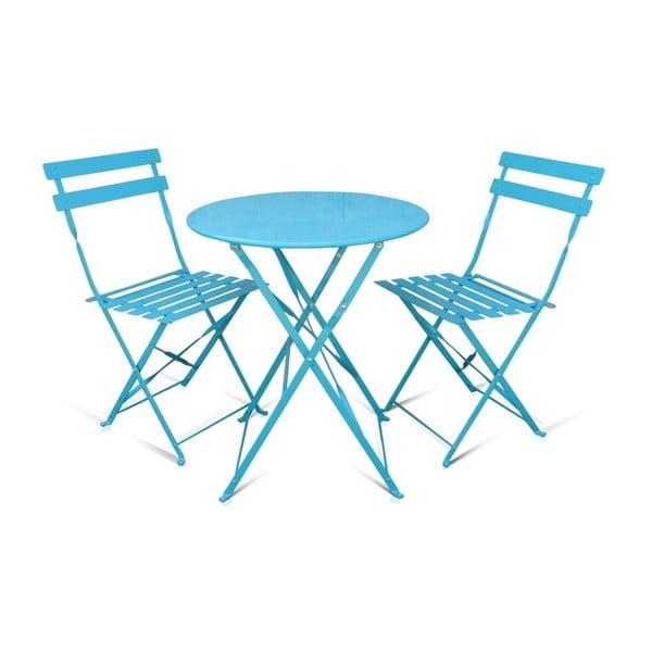 Komplet 2 niebieskich krzeseł ogrodowych i stołu Edie