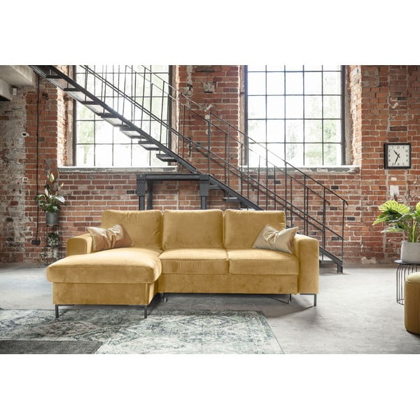 Musztardowożółty aksamitny narożnik rozkładany Miuform Lofty Lilly, lewostronny-image-1