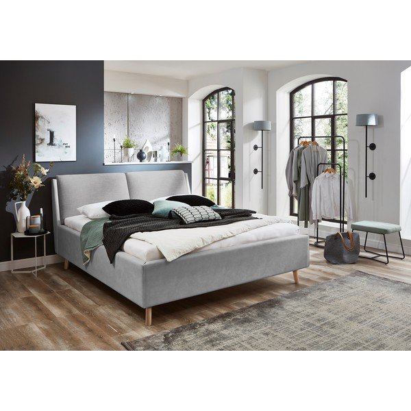 Jasnoszare tapicerowane łóżko dwuosobowe ze schowkiem ze stelażem 160x200 cm Valetta – Meise Möbel-image-1