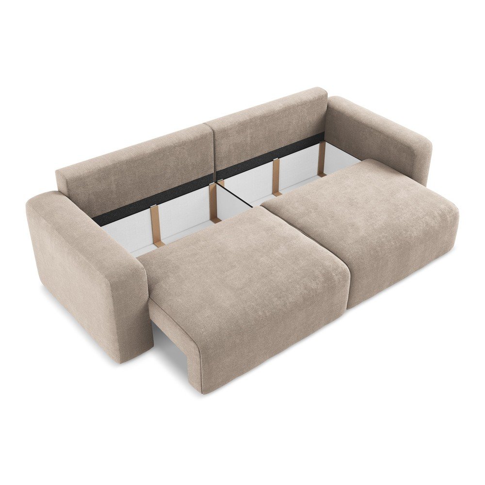 Beżowa rozkładana sofa ze schowkiem z tkaniny szenilowej 252 cm Kona – Makamii (zdjęcie 5)