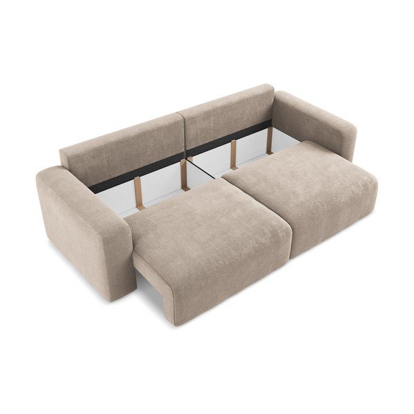 Beżowa rozkładana/ze schowkiem sofa z tkaniny szenilowej 252 cm Kona – Makamii-image-4