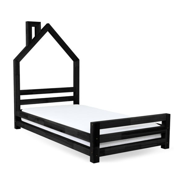 Czarne łóżko dziecięce z drewna świerkowego Benlemi Wally, 90x200 cm