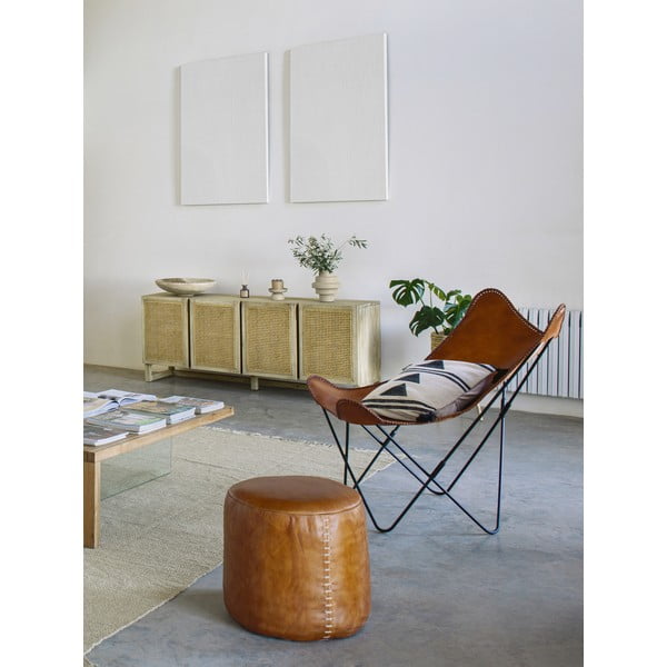 Brązowy puf skórzany Kave Home Cesia-image-4