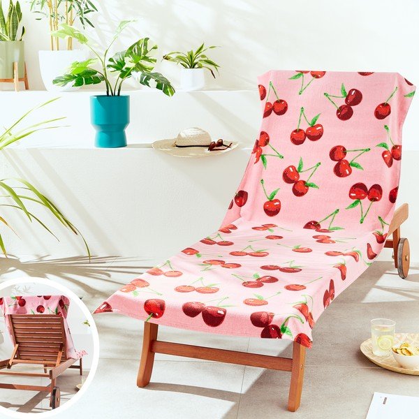 Różowy bawełniany ręcznik plażowy 78x200 cm Cherries – Catherine Lansfield-image-4