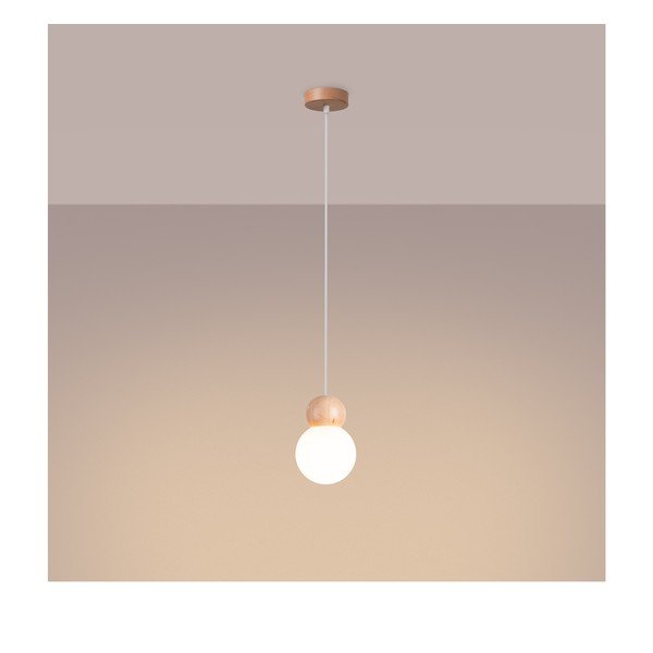 Biała/w naturalnym kolorze lampa wisząca z litego drewna ze szklanym kloszem ø 11 cm Glim – Sollux-image-4