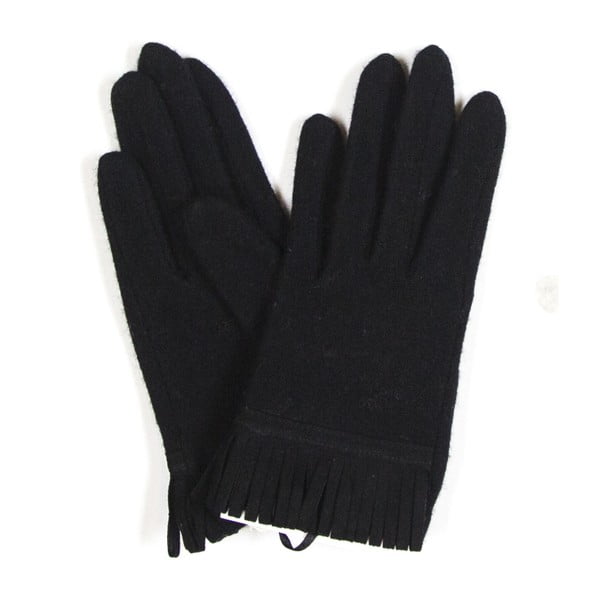 Czarne rękawiczki z frędzlami Silk and Cashmere franges
