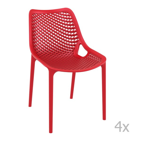 Zestaw 4 czerwonych krzeseł ogrodowych Resol Grid