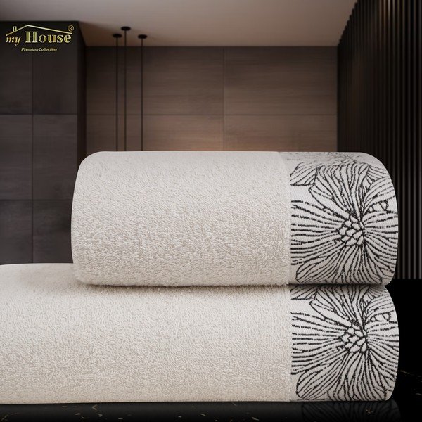 Bawełniany ręcznik frotte w kolorze kości słoniowej 50x100 cm Valencia – My House-image-1