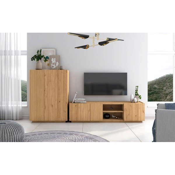 Szafka pod TV w dekorze dębu 180x48 cm Rayana – Marckeric-image-1