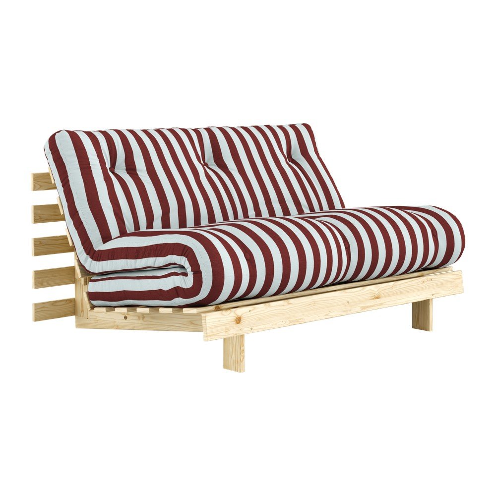 Bordowa/jasnoniebieska rozkładana sofa 140 cm Roots – Karup