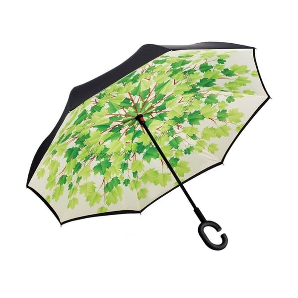Zielono-czarny parasol Ambiance Leaves, ⌀ 105 cm