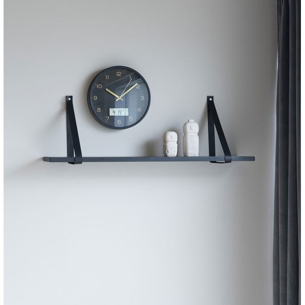Czarna drewniana półka z czarnymi skórzanymi uchwytami House Nordic Forno, 80x20 cm-image-1