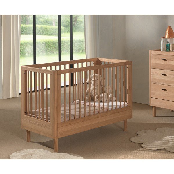 Łóżeczko z litego drewna dębowego z regulowaną wysokością 60x120 cm w naturalnym kolorze Forrest – Vipack-image-1