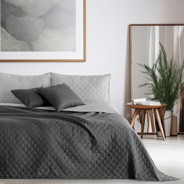 Szara dwustronna narzuta z mikrowłókna DecoKing Axel Charcoal Silver, 170x270 cm-image-1