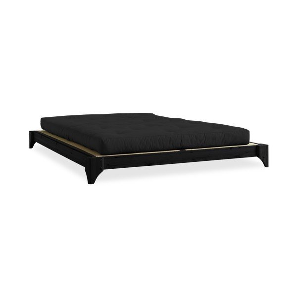 Łóżko dwuosobowe z drewna sosnowego z materacem a tatami Karup Design Elan Double Latex Black/Black, 140x200cm,
