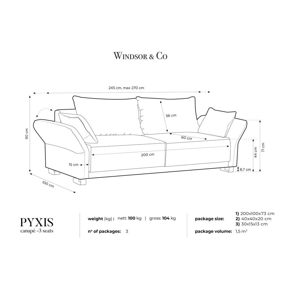 Granatowa 3-osobowa sofa rozkładana z aksamitnym obiciem Windsor & Co Sofas Pyxis (zdjęcie 7)