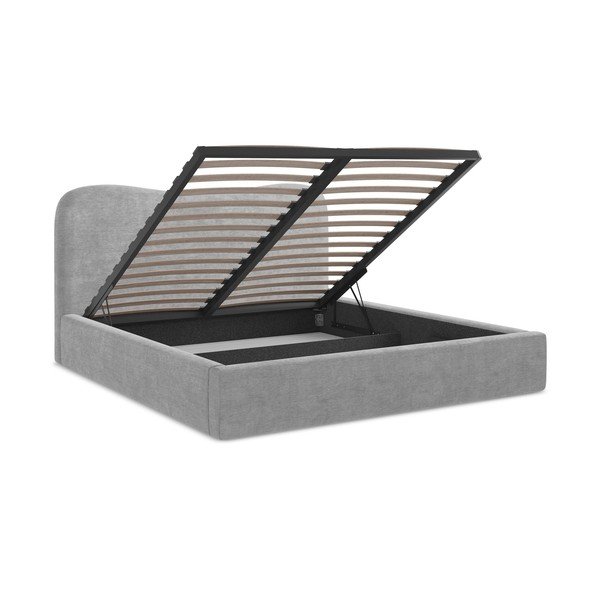 Jasnoszare tapicerowane łóżko dwuosobowe ze schowkiem ze stelażem 160x200 cm Kahai – Makamii-image-3