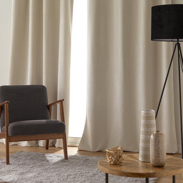 Beżowa aksamitna zasłona 140x260 cm Olympe – douceur d'intérieur-image-1