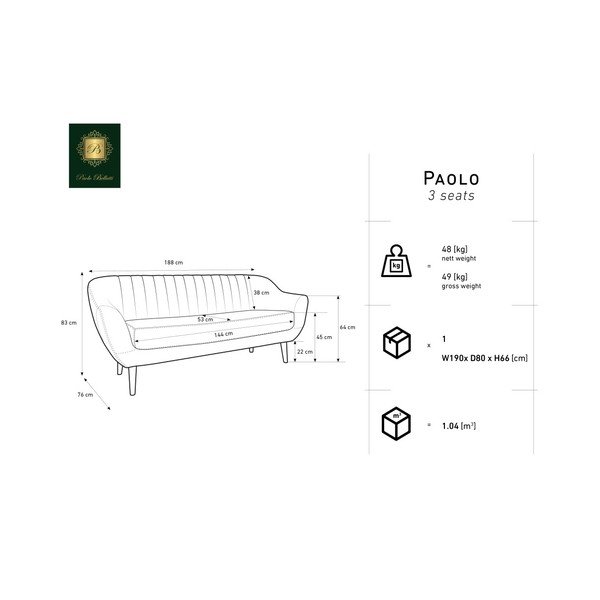 Niebieska sofa 3-osobowa Mazzini Sofas Benito-image-2