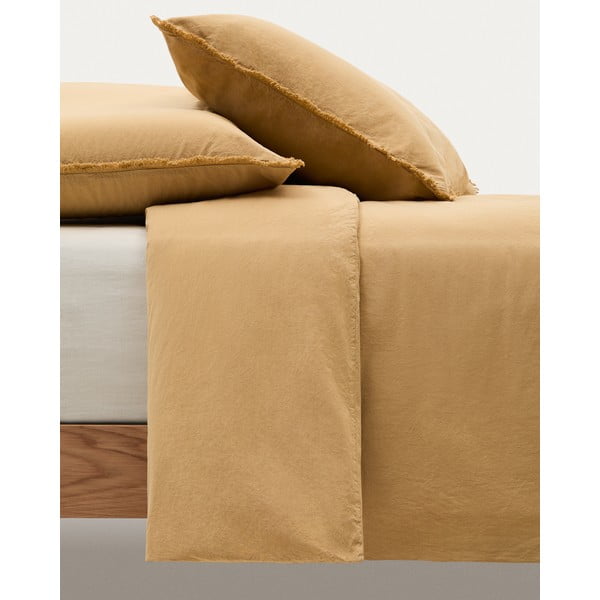 Musztardowa pościel dwuosobowa z perkalu bawełnianego 260x240 cm Sifinia – Kave Home-image-3