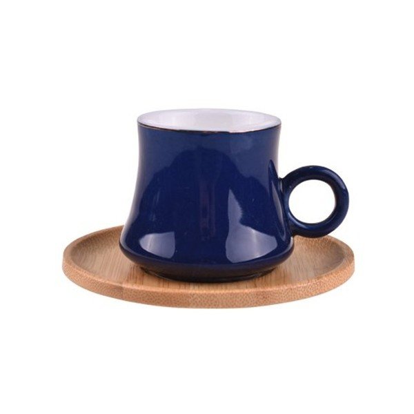 Zestaw 6 niebieskich porcelanowych kubków i podkładek bambusowych Bambum Harem-image-1
