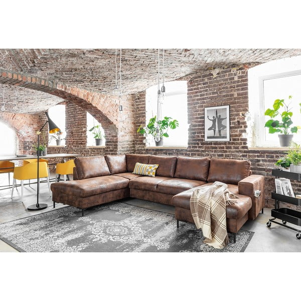 Brązowa rozkładana sofa w kształcie litery "U" z imitacji skóry Miuform Lofty Lilly Vintage, lewostronna-image-4